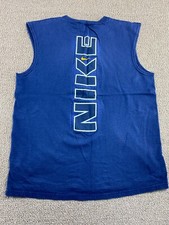 Vintage Nike Sleeveless Workout Shirt Youth L Blue Yellow Spellout Basketball VT