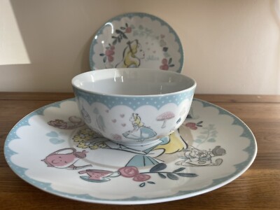 Alice In Wonderland Plate Bowl Set Brand New Disney 3piece