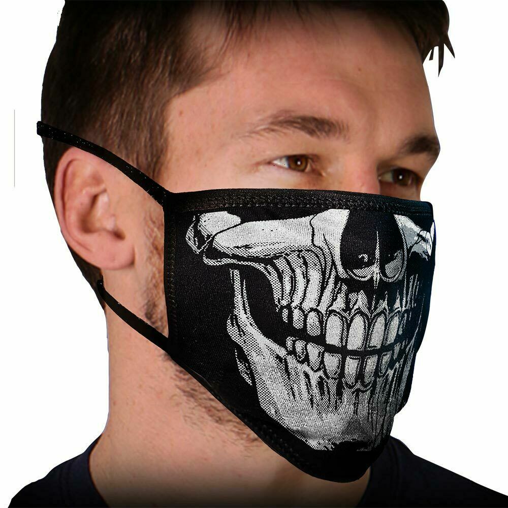 Protective Face Mask - Skeleton Face - Soft Cotton - With Tie Back