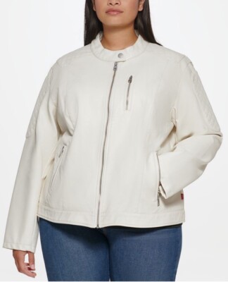 Levi s Kunstleder Übergröße Bikerjacke Creme Damengröße 2XL BRANDNEU