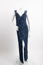 Aidan Mattox Womens Lace Maxi Dress Cocktail Party Sz 4 Black Blue Floral V-Neck