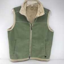 Woolrich Womens Large /42 in Bust Green Corduroy Full Zip Fleece Sleeveless Vest