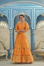 Juniper Women's Mustered Printed Brocade Festive Wear Lehenga Choli Sets