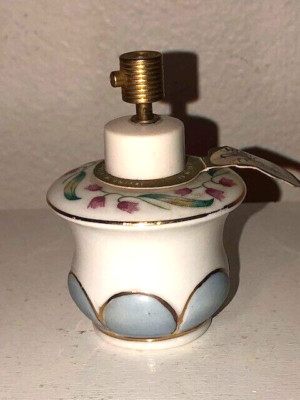Vintage I. RICE Presto Mist Ceramic PERFUME SPRAY BOTTLES Victorian Style Blue