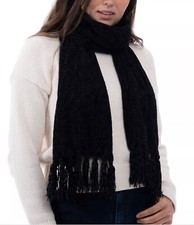 Womens Chenille Scarf Fringe Trim Black STYLE CO 25 NWT