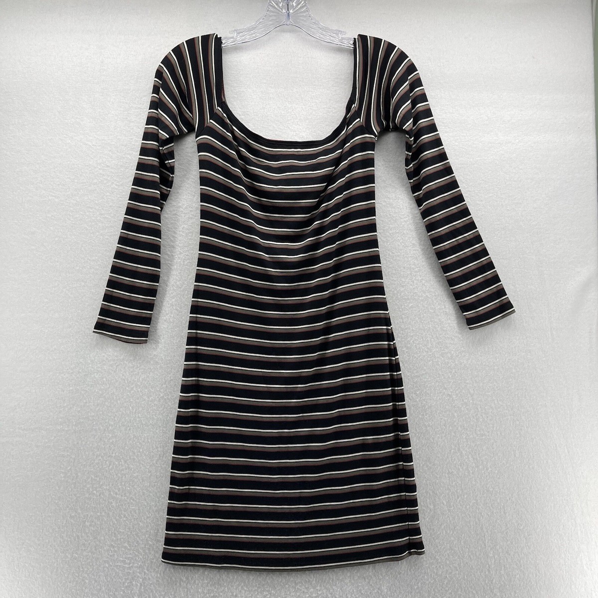 Garage Black and Khaki striped off the shoulder Bodycon dress Size