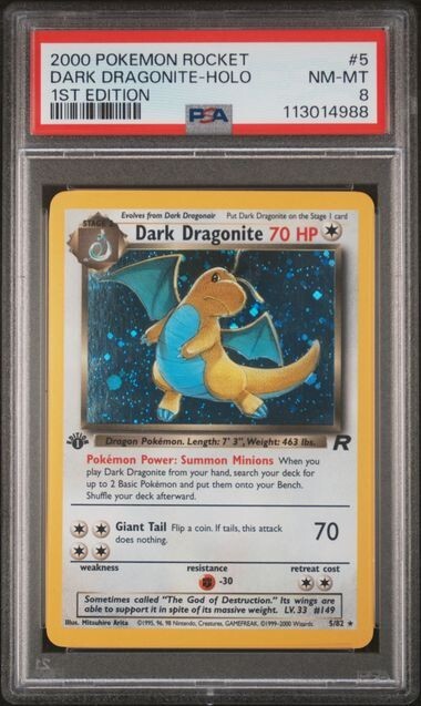 PSA 8 DARK DRAGONITE 5/82 1st Edition Team Rocket Pokemon Card NM/M