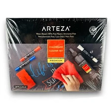 Arteza Premium Chalk Markers - 12 Color Set with Eraser, Cleaner & Microfiber