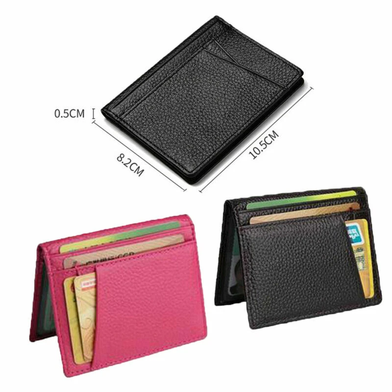 Cartera de Hombre de Cuero Genuino Cartera Delgada Pequeña Corta Portatarjetas de Identificación Foto 3 de 4