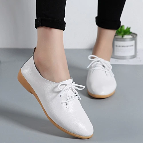 Women Oxford Shoes Leather Ballet Flats Lace Up Soft Casual Comfortable Ladies - Bild 14 von 42