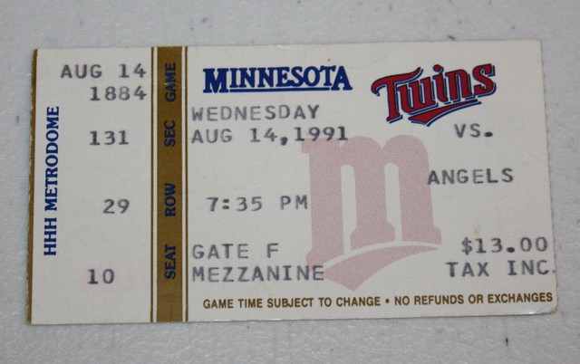 Minnesota Twins Ticket Stub | August 14 1991 | Dave Winfield 400th ...