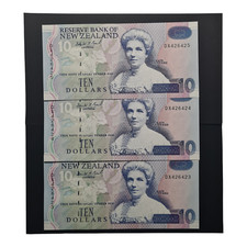 NEW ZEALAND 10 DOLLARS x3 CONSECUTIVE 1992-97 DX PREFIX BRASH P178a EF (Lot #554