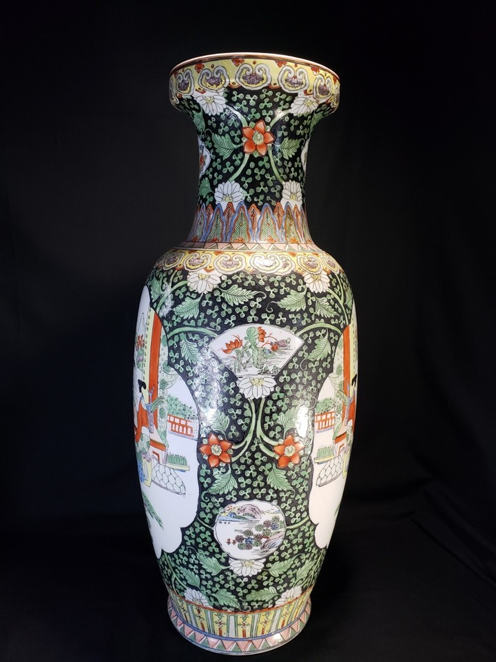 Grand Vase Asiatique Rose Medallion – Porcelaine Daoguang, Peint à La Main, 24 Pouces