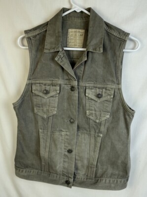 All Saints Jacket Denim Vest Dun Gilet Spitalfields Jacks Place Gray Women s 12