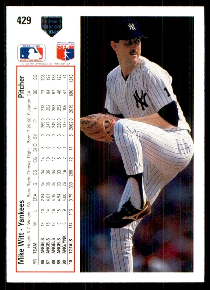 1991 Upper Deck Mike Witt Baseball Cards #429 - Image 2 of 2