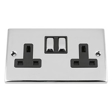 13 Amp Double Wall Socket 2 Gang in Polished Chrome Square Style