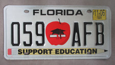 Vintage Florida License Plate Support Education Novelty School Apple Cap Logo