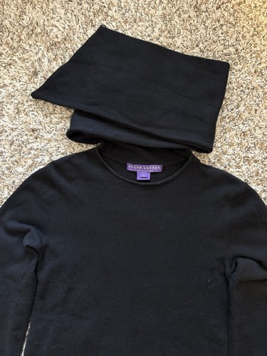 Ralph Lauren Collection Purple Label Cashmere Black Sweater w/ Scarf Size Large - Picture 4 of 12