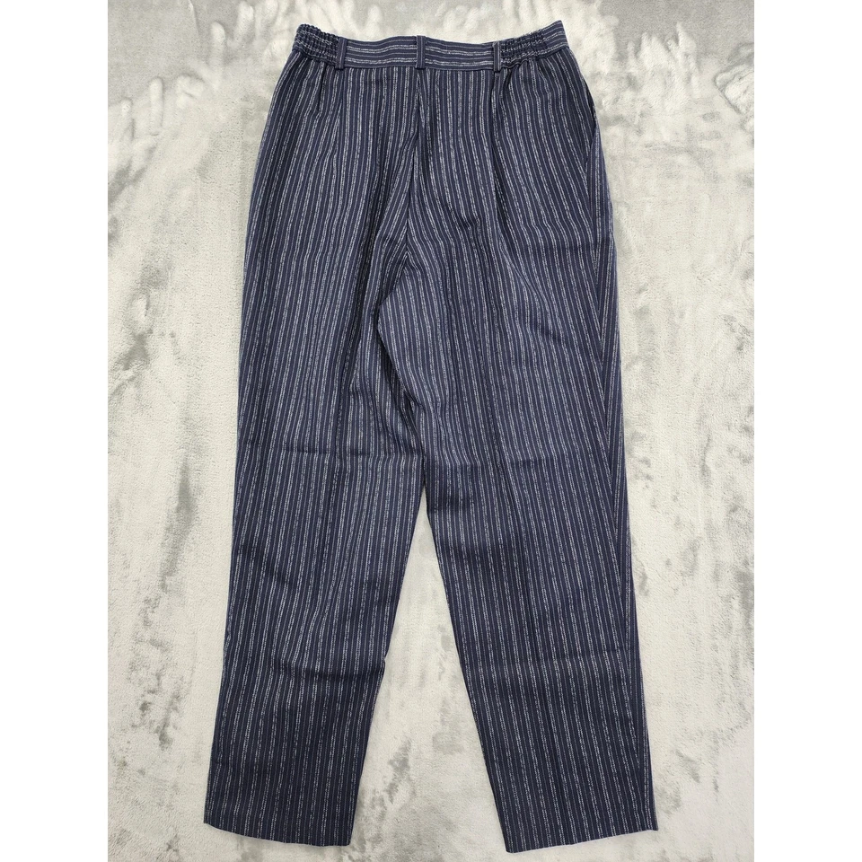 Pantalones vintage Samantha EE. UU. para mujer 14 azules a rayas tiro alto plisados cónicos Foto 3 de 4