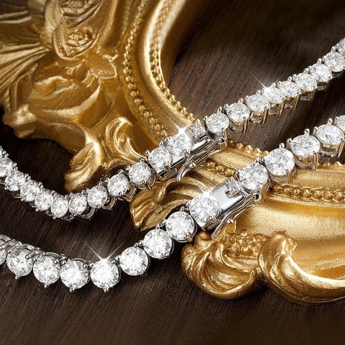 3-5mm D Color Round Moissanite Tennis Necklace Women Chain 925 Sterling Silver - Picture 9 of 16