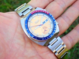 Seiko 6139 6002 Automatic Chronograph Mens Watch PEPSI Yellow POGUE Stainless