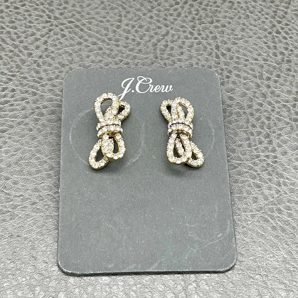 J.Crew кристалл бант узел серьги женщин золотистый со стразами запонки блестящий 1» - Изображение 2 из 4