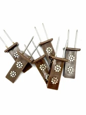6 Vintage Travco Corn On The Cob Holders Brown Gold Daisy Pattern Retro Kitchen