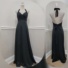 VTG  JODY T OF CALIFORNIA 1970'S BLACK HALTER DRESS MAXI /PRAIRIE PIONEER HIPP 