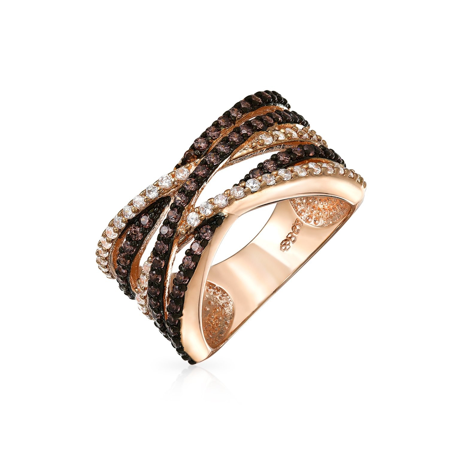 Crossover Statement Criss Cross Two Tone Brown Coffee Pave AAA CZ Statement B...