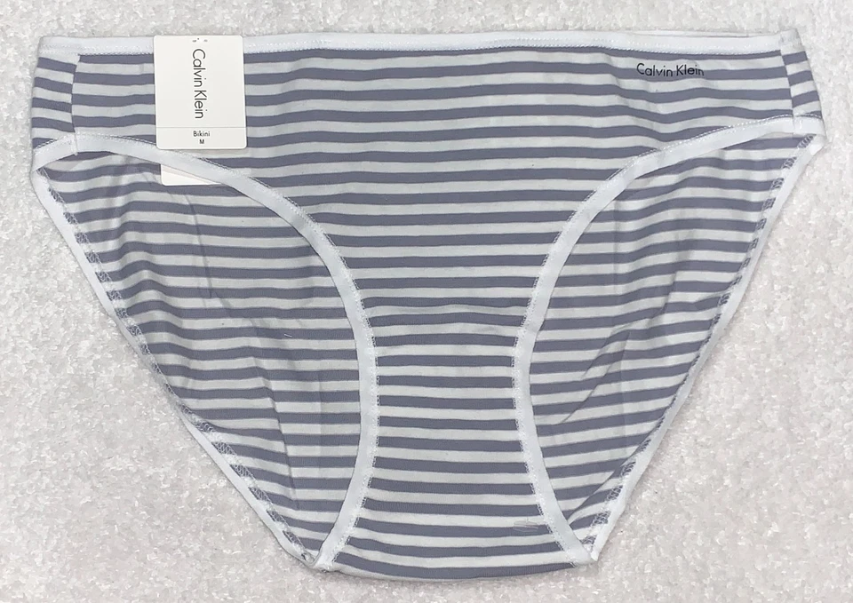 CALVIN KLEIN Form Cotton Grey White Striped Bikini Panty Womens S 5 M 6 L 7 XL 8 - Image 2 of 4