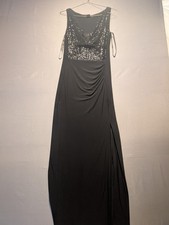 Lauren Ralph Lauren Evening Maxi Dress Womens 6 Black Sequin Formal Gown Ruched