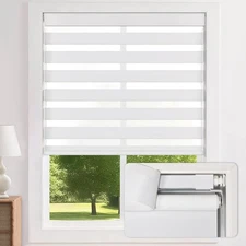 No-Drill Cordless Zebra Blinds - Dual Layer Light Filtering & Room Darkening,...