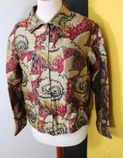 Chicos Womens Jacket One Floral Button up Pockets Rayon Silk Unlined
