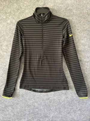 Nike Hyperwarm Top Women s Small Black 1/2 Zip Long Sleeve Striped Stretch