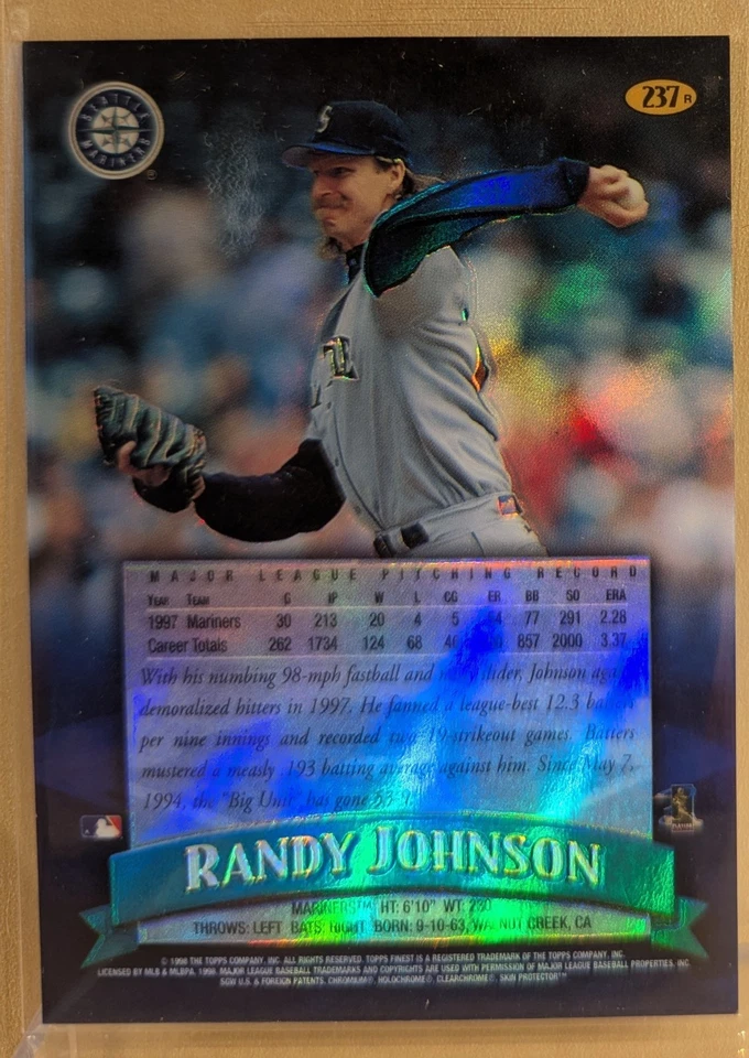 1998 Topps Finest DUAL SIDED REFRACTOR #237 Randy Johnson RARE ICONIC PARALLEL - Image 2 of 2