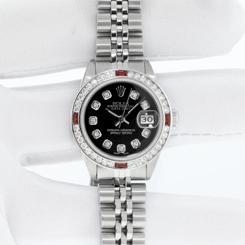 RELOJ ROLEX DATEJUST DAMAS ACERO INOXIDABLE ESFERA DIAMANTE NEGRO, DIAMANTE RUBÍ Foto 3 de 4