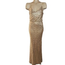 Gold Sequin Maxi Dress Spaghetti Strap V-Neck Formal Evening Gown Mermaid Hem