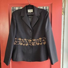 Kasper Women's Black Embroidered Button Front Long Sleeve Blazer Jacket Size 12