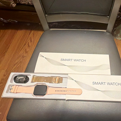 Smart Watch 44mm Gold Metal Case Pink Silicone Band + Gold Mesh Band Android/iOS