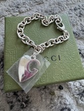 Authentic New Gucci Sterling Silver Heart Initial G Charm Chain Bracelet 599