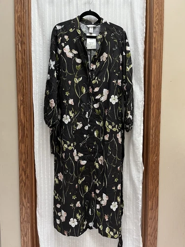 H&M Linen-blend tie-belt dress (Floral) Size M
