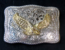 Gold-toned Bald Eagle On Silver-toned Plate Belt Buckle Made in USA Western