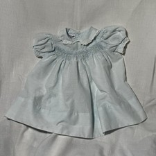 Vintage Polly Flinders Hand Smocked Infant Blue White Dress See Measurements