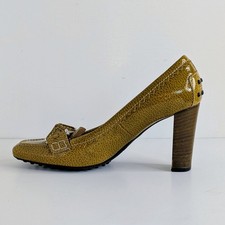 Tod's Green Patent Leather Heeled Loafers US 6.5 EU 36.5 Block Pump ITALY Luxury