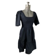 Gap Cotton Short Sleeve Scoop Neck Smocked Mini Dress Black Women’s M Milkmaid