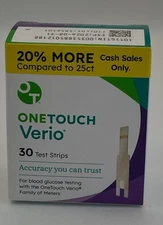 One Touch Verio Diabetic Blood Glucose Test Strips 30 Count New Exp-02/28/2026