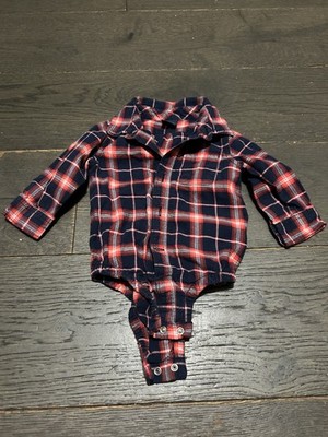 Baby Gap Black Red White Button Down Plaid Bodysuit Boys 6-12 Months
