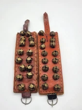 Vintage Pair Of Leather Ankle/ Wrist  Bells 16 Bells Per Strap Made in India