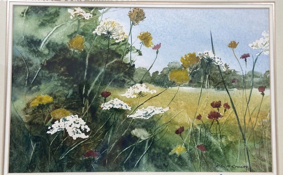 丽塔·M·克鲁克斯签名水彩草甸野花上市艺术家框 27x21 — 第 2/4 张图片