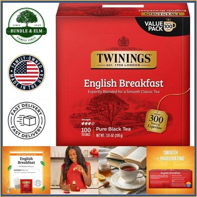 Caffeinated English Breakfast Tea Bags, 100 Count, Perfect for Hot or Iced
